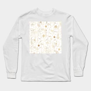 Elegant Gold Roses Floral Line art Long Sleeve T-Shirt